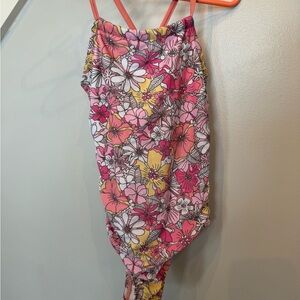 Kensie Girl Floral Pink Yellow One-Piece Swimsuit size 5/6